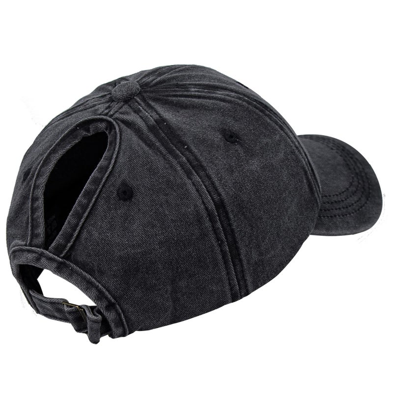 Eohak Ponytail Baseball Hat Distressed Retro Washed Womens Twill Black - Image 5